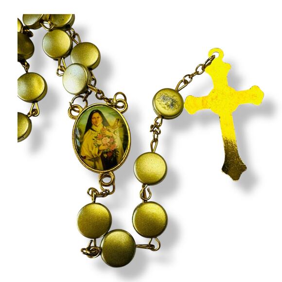 Vintage St Therese of Lisieux Gold Metallic Beaded Rosary - Picture 3 of 5